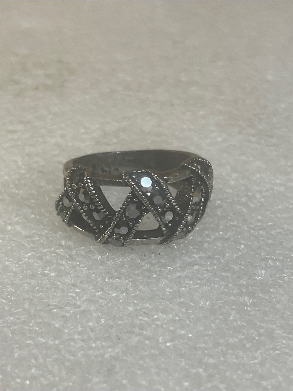 Open Lattice Marcasite Accent Ring - Silver
